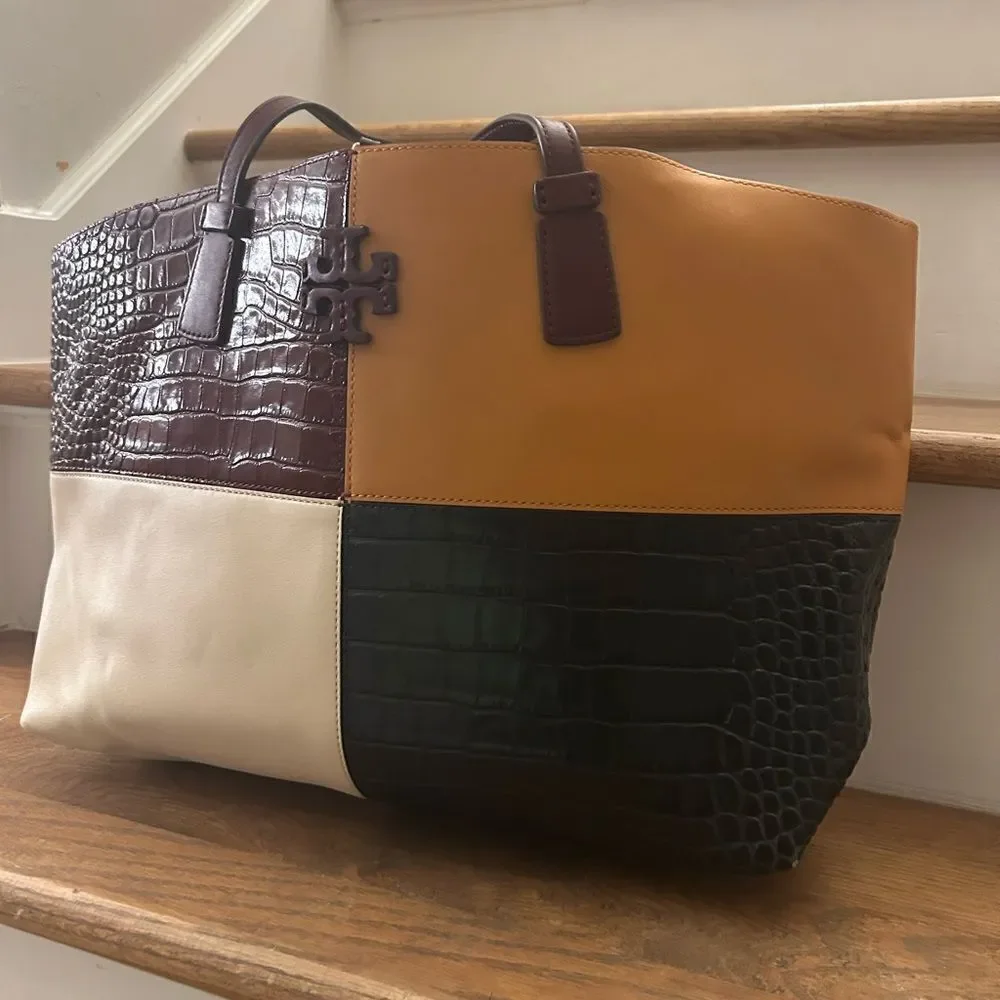 Tory Burch McGraw Embossed Color-Block Tote Bag